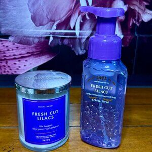 NEW 2-Pc FRESH CUT LILACS BBW Single Wick Candle & Foaming Hand Soap